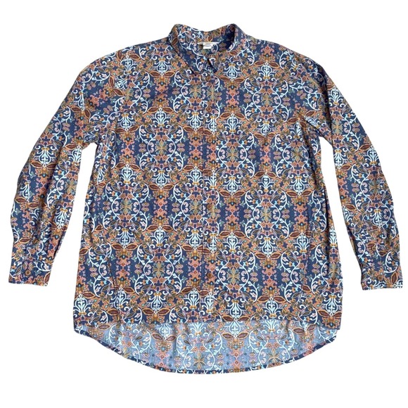 DULUTH TRADING COMPANY Floral Cotton Poplin Modern Tunic Top BlouseSize L Artsy - Picture 4 of 10